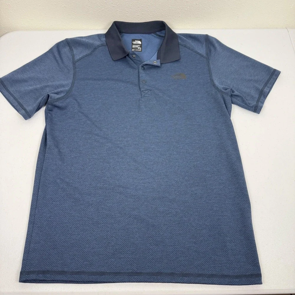 The North Face Mens FlashDry Polo Shirt Navy Blue Stripe Short Sleeve Size M